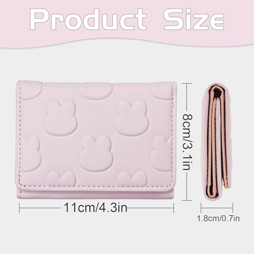 Small Wallet Women, Rabbit Print Cute Wallet with Pendant and Heart-Shaped ID Window Trifold Ultra-Thin Coin Purse (Pink)3