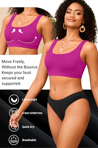 Image of Women Sport Bra Swimsuit Top - Swim Bra Bikini Top Only Scoop Neck Bathing Top 2025 Swimwear