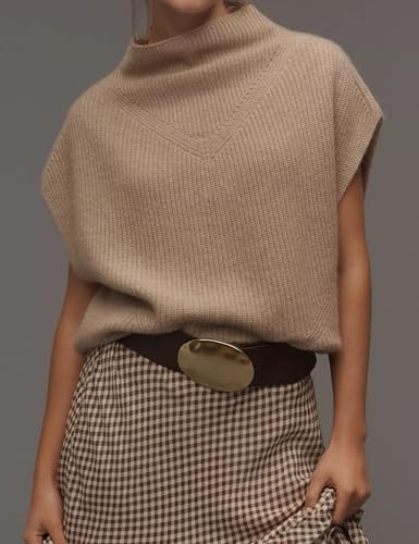 Women Oversized Ribbed Sweater Vest Mock Neck Sleeveless Sweater Pullover Casual Knit Tank Top2