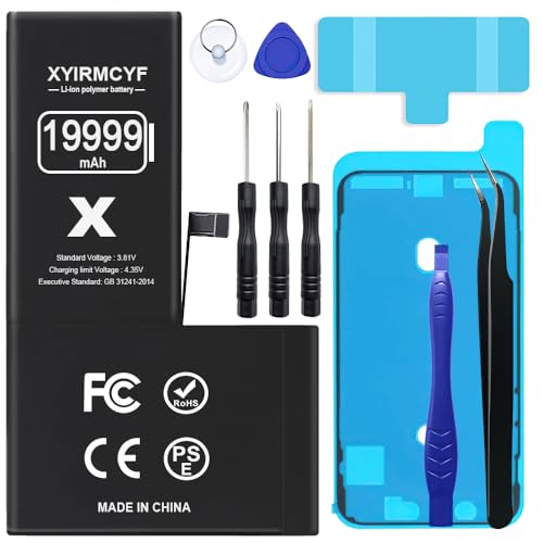 XYIRMCYF 19999mAh Super Capacity Battery Compatible with iPhone X 0 Cycle Li-Polymer Replacement Battery for iPhone X with Professional Repair Tool Kit