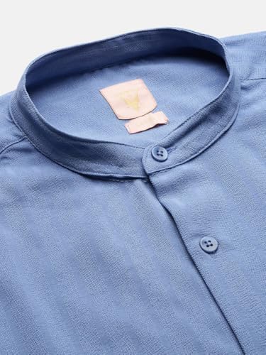 Image of SHOWOFFFF Men Solid Casual Shirt | Mandarin Collar Full Sleeves Cotton Shirt for Mens | Slim Fit Regular Length Shirt for Men's