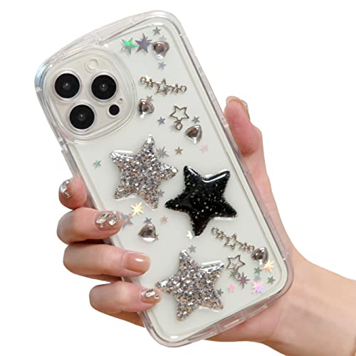 Coque iPhone 13 Pro étoiles 3D transparente Y2K pour style quotidien chic