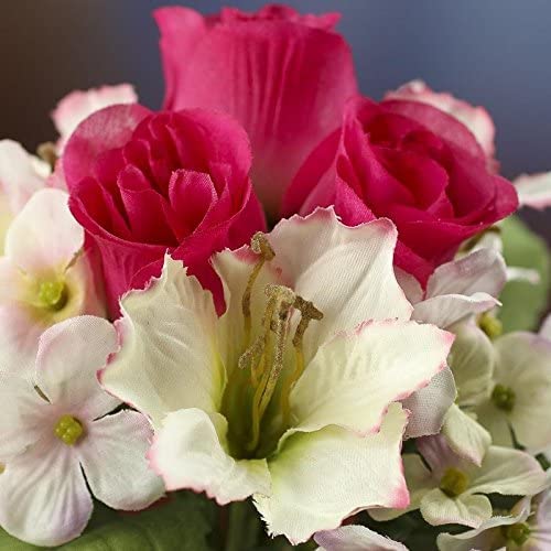 Factory Direct Craft Package of 3 Mini Powder Pink Artificial Hydrangea with Shocking Pink Rosebud Center Bouquets- Silk Flowers for Weddings and Arrangements