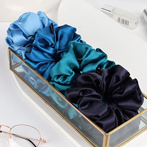 Image of Satin Scrunchies Hair Bands for Women | No-Damage Elastic Hair Ties for Ponytails & Buns | Fluffy & Stylish Rubber Bands | Extra Large Size | Pack of 5