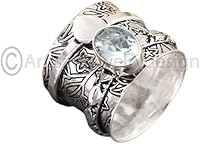 Vista 1 de Blue Topaz Ring, Handmade Jewelry, 925 Silver Ring, Heart Spinner for Women, Spinner Band Ring, Yoga Fidget Ring, Boho Silver Ring, Worry Ring