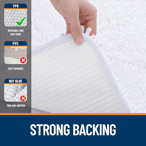 Image of OLANLY Bathroom Rugs Sets 2 Piece, Soft Absorbent Chenille Bath Mats and U-Shaped Contour Toilet Mat Area Rug Set, Machine Washable Bath Carpet, Home Decor Accessories(47 inchx20 inch+24 inchx20 inch, White)