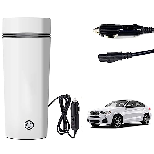 Image of Oshotto 12V Portable Electric Water Bottle for Hot Water Tea Coffee Kettle Mug Multipurpose Food Grade Fast Boil Auto Shut-off For Travel Camping, Road Trip Compatible with BMW X4 (350ml) - White