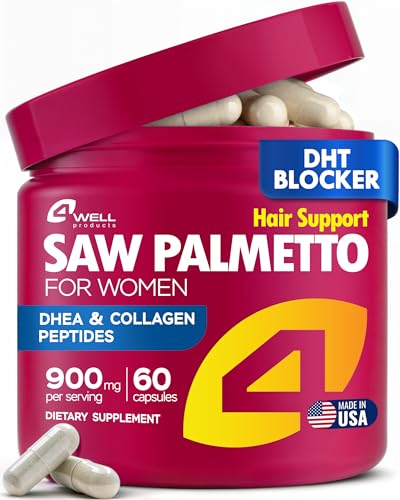 Improved Complex Saw Palmetto for Women Wellness with DHEA Supplement and Collagen Peptides 900mg - Advanced Formula for Hair Skin and Nails - Vitamins & DHT Blocker for Women Hair Growth 60 Capsules