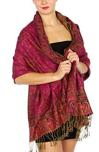 Fabulous Large Soft Double Layer Jacquard Paisley Print Pashmina Scarf Shawl Wrap H010 (28 Colors) (H010-03)