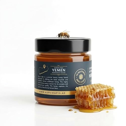 Image of Aurum Apis Raw Yemeni Wildflower Honey - 100% Raw & Unfiltered Pure Honey, Hand-Harvested, Non-GMO, Unprocessed Certified Organic Honey from Wildflower, Premium Honey Jar (130g)