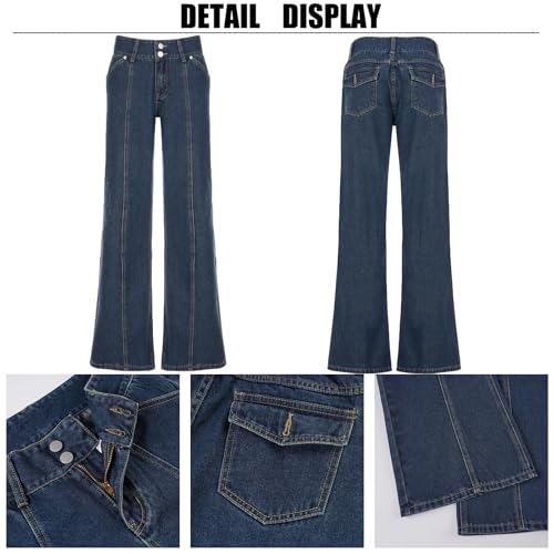 Low Rise Flare Jeans for Women Y2k Vintage 90s Bell Bottom Denim Pants Seam Front Baggy Jean Trousers with Pockets3