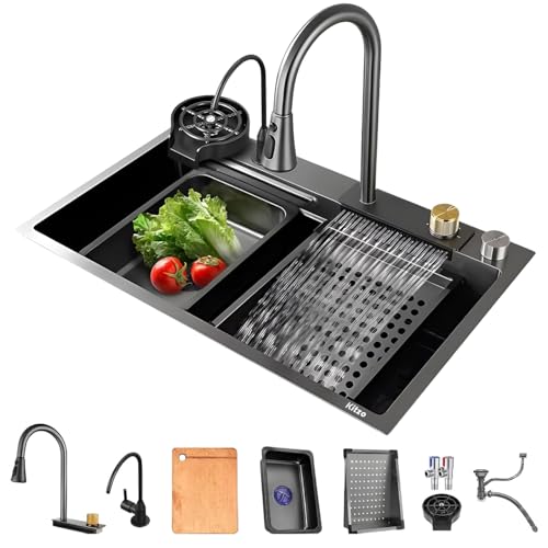 La Mejor Recopilación de Tarja , tabla con los diez mejores. 48 Fregadero Premium 80x45 cm - Con grifo tipo cascada - Lavavasos - Acero inoxidable - Tabla para picar - Incluye filtro de agua - Super resistente - Calidad inigualable - Fácil de...