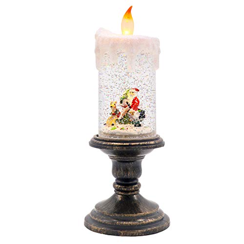 Wondise Christmas Flameless Candle Snow Globe Battery Operated, 10 Inches Swirling Water Glittering