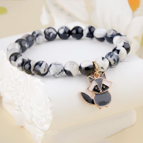 PARTNER Funny Raccoon Bracelets for Women Raccoon Bracelets Gifts for Women Raccoon Natural Stone Jewelry for Her Inspirational Gifts for Raccoon Lovers (Black & White)4