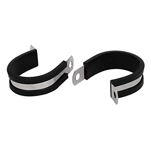 Aexit 32mm Dia Clamps EPDM Rubber Lined P Clips Cable Hose Pipe Clamps Strap Clamps Holder 2pcs