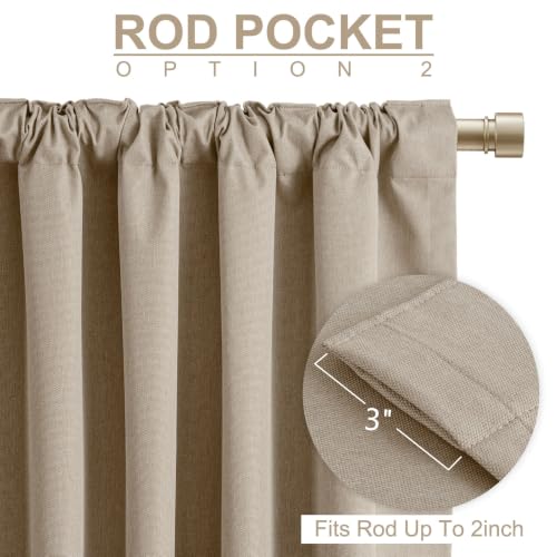 Image of Linen Textured Blackout Sliding Door Curtains 90 Inches Long, Copper Brown | 100% Blackout Shield Back Tab /Rod Pocket Sliding Door Curtains, Thermal Insulated Curtains 1 Panel Set, 100 inchW x 90 inchL