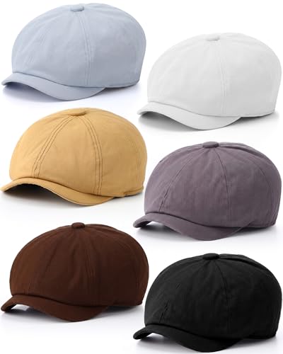 Image of Suhine 6 Pcs Newsboy Cap for Men Octagonal Hat 8 Panel Wool Blend Beret Flat Tweed Adjustable 22 to 24 Inch