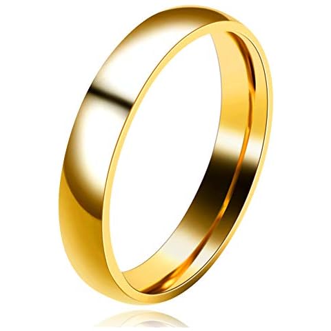 Uloveido Valentine's Gift Gold Color Stainless Steel Couple Wedding Engagement Promise Bands Rings for Men Boyfriend (size 7) Cover