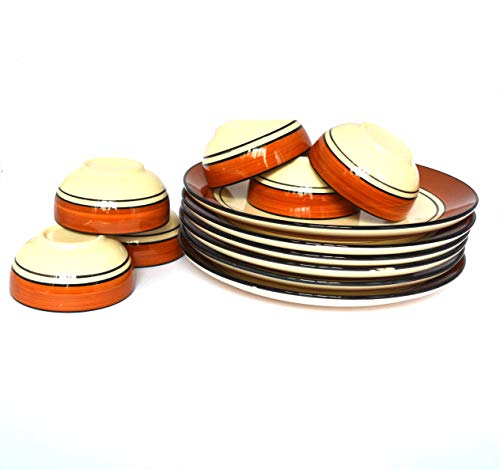 Renhomz Premium Ceramic Dinner Set Classic Brown | Dinner Plates | Set of 12 Pieces | Hand Painted Designed Pottery | Lead and Cadmium Free , 100% Food Grade ,Microwave Safe, (12)