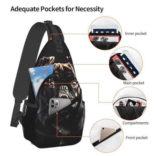 Mochila cruzada urbana negra con diseño de pug miniatura 4
