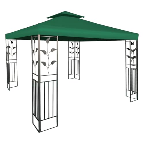 Pavillon Ersatzdach wasserdicht mit PVC Beschichtung 3 x 3 Meter - grün - Pavillondach mit Kaminabzug - Universal Garten Party Pavillon Dach Sonnenschutz