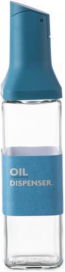 Mouruer Kitchen Cooking Olive Oil Dispenser Bottle, Auto Flip Glass Vinegar Cruet Set, Leak proof Condiment Storage Container with Non-Drip Spout & Non-Slip Bottom – 17 oz / 500ML (Blue Automatic Cap)