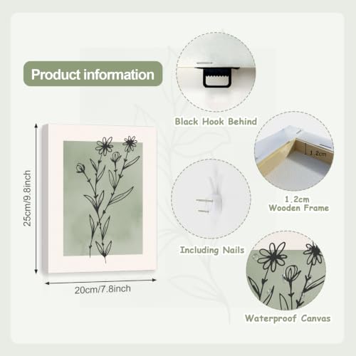 Image of CHDITB Botanical Lines Framed Wall Art, Sage Green Boho Wildflower Decor