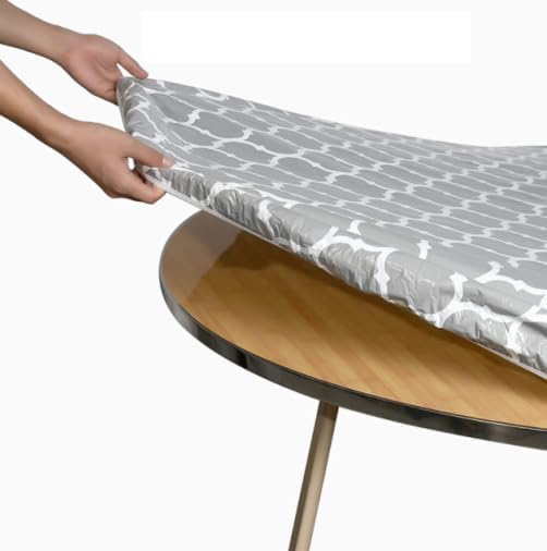 GRISHA Waterproof Round Tablecloth,Elastic Edged Fitted,Oilcloth,PVC,Wipeable,Outdoor circular plastic cover. (Grey Stripe, 65x 85cm) - Image 2
