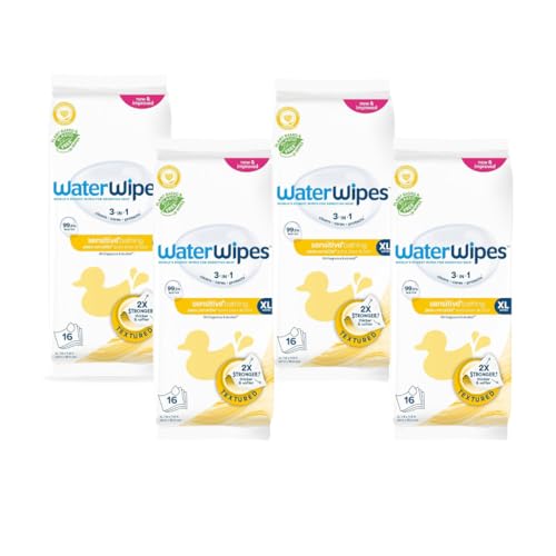 Image of WaterWipes Sensitive+ Bathing Wipes, 3-In-1 Cleans, Cares, Protects, 99.9% Water, Unscented & Hypoallergenic, 16 Count (Pack of 4)