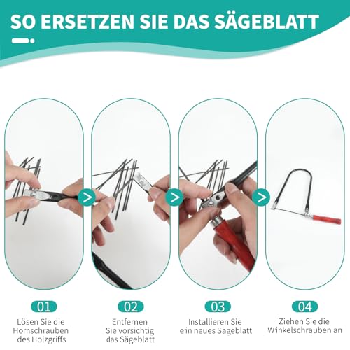 KWJEIULSOQ Laubsäge Set, 1 Laubsäge & 8 Laubsägeblätter (4#6#8#10#), Laubsägen mit Karbonsägeblatt und Holzgriff für Holz, Metall und Kunststoff Präzise Schnitte