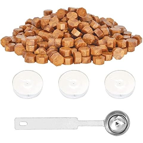 AUXHCYL 404 Pcs Wax Seal Kit,Gold Wax Seal Beads,Octagonal Wax Beads Sealing Wax with Candle,Melting Spoon for Crafts and Sealing of Envelopes Cover