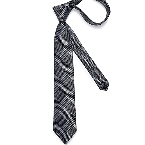 Image of DiBanGu Plaid Ties for Men Silk Checkered Necktie and Pocket Square Cufflinks Tie Clip Set with Gift Box for Wedding Business
