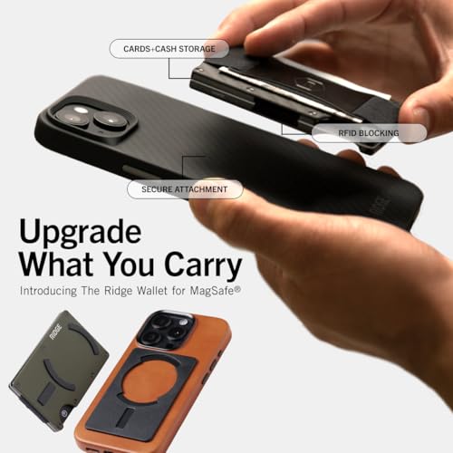 Image of Ridge Wallets for Men Compatible with Magsafe - Slim Minimalist Compact Wallet and Card Holder, RFID Protected Front Pocket Wallets for Men with Integrated Cash Strap (Matte Olive)