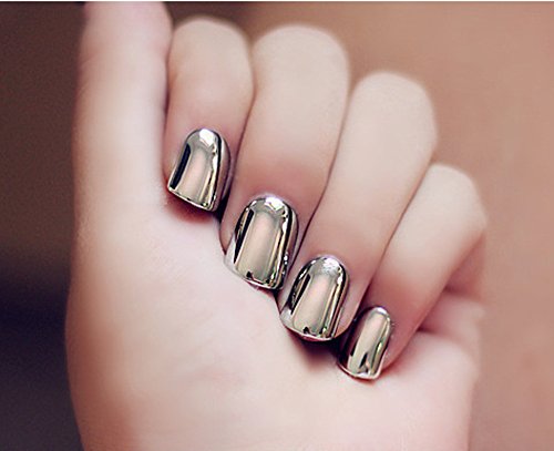 YUNAI Glass Nails Black Mirror Effect Fales Nail Metal and Punk Style Short Artificial Short Nails