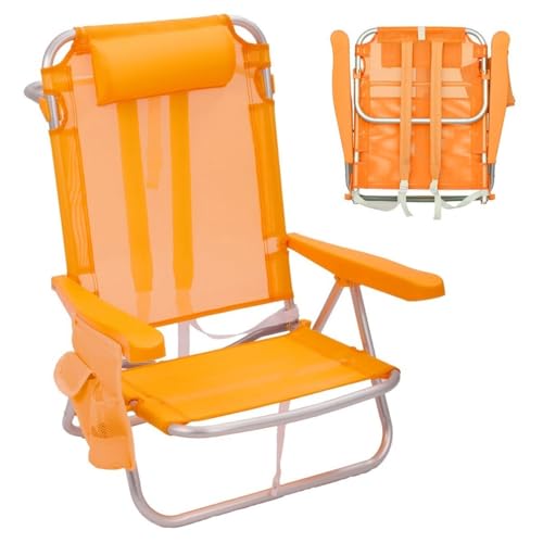 LOLAhome Silla Playa Mochila de 4 Posiciones de Aluminio y textileno Naranja de 61x47x80 cm