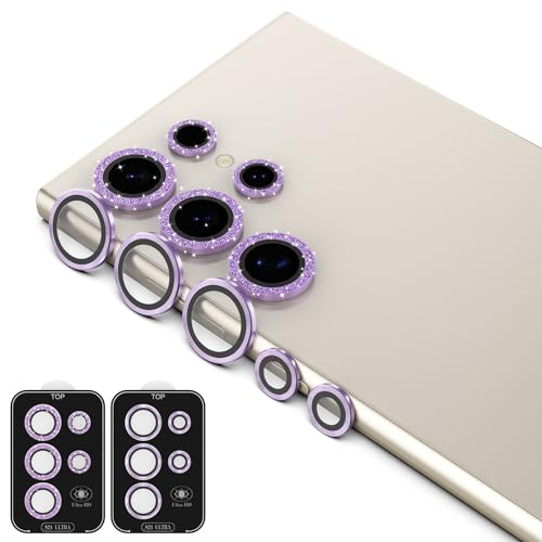 Bigqin 2 Packs Camera Lens Protector Compatible for Samsung Galaxy S24 Ultra,Tempered Glass Lens Full Protector Aluminum Alloy Ring Cover for Samsung Galaxy s24 Ultra,Purple