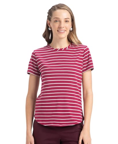 Image of Jockey A121 Women's Super Combed Cotton Stripe Fabric Relaxed Fit Round Neck Half Sleeve T-Shirt