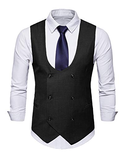 MllesReve Men's Slim Fit Waistcoat U Neck Double Breasted Suit Vest