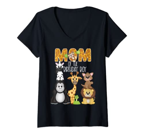 Mujer mom of the birthday boy zoo theme birthday safari animals camiseta cuello v