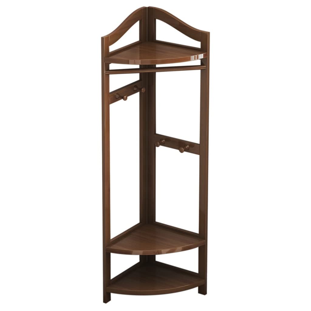 Porte-manteau d'angle à poser au sol bois avec étagères de rangement pour entrée