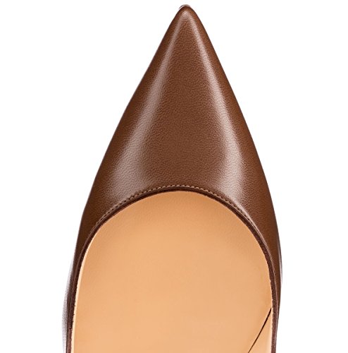 SAMMITOP Women's Classic Pumps Slip On Stilettos High Heel Shoes Party Dress Shoes Brown RUS74