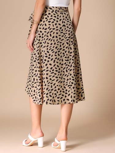 Allegra K Women's Printed Midi Skirt Tie Front Split Floral Wrap Skirts4