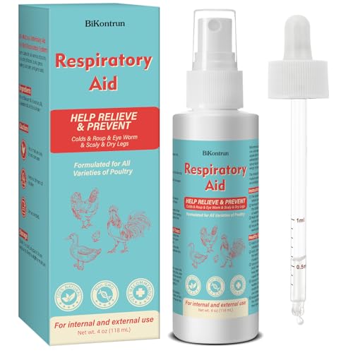 Respiratory Aid for Poultry, 4Oz Chicken Supplement, Safe for All Birds, Dropper and Spray Top Included, Drinking Water Additive, Natural Liquid Formula