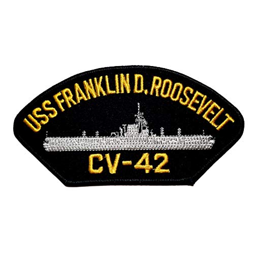 USS Franklin D. Roosevelt CV-42 Patch Ship Embroidered Yellow & Silver On Black