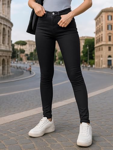 Image of Bewakoof Women's Poly Cotton Skinny Fit Jeans | Jeans for Woman Pants for Woman | Classic Denim Pants | Everyday Casual | Utility Streetwear | Lightweight & Flexible | Skinny Fit