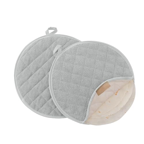 Lifaith Tortilla Server & Pancake Keeper - 2-Pack 10” Microwavable Bag for Food, Tortilla Warmer - Natural High Density Fabric with Sealing Design, Keeps Food Warm & Soft (grey)