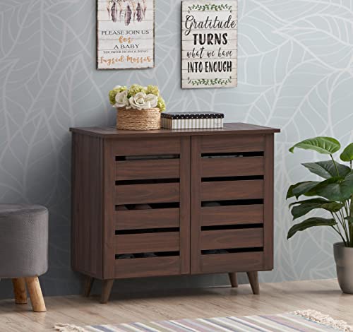 Image of DeckUp SC865512 2-Door Engineered Wood Shoe Rack (Walnut, Matte Finish)