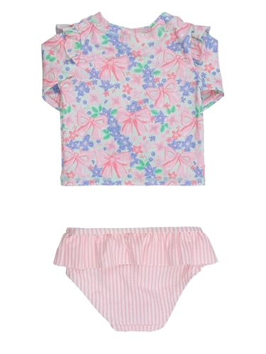 Image of RuffleButts Baby Girls Modern Skirted Rash Guard Bikini - UPF 50+ Sun Protection Swimsuit