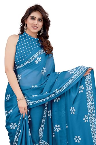 Image of MIRCHI FASHION Saree for Woman Chiffon Batik Printed | Lightweight Daily Wear Women's Office Sari with Blouse Piece (Available in 40 Colours)