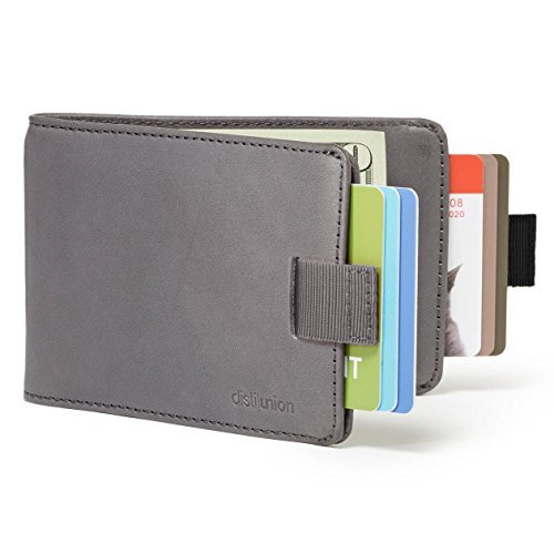 Distil Union Wally Bifold Slim Leather Wallets for Men - Money Clip, Credit Card Holder, Billfold (Slate with Flexlock)